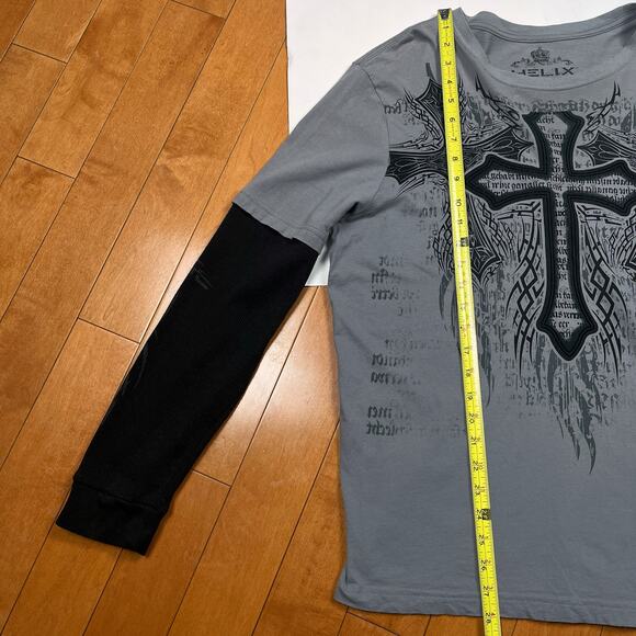 Y2K Helix Grunge Cross Long Sleeve Shirt Thermal Sleeves Cyber Affliction Style - Picture 9 of 16